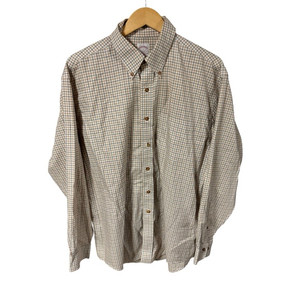 Brooks Brothers men’s long sleeve tan/gray‎ shirt size large - Picture 2 of 7